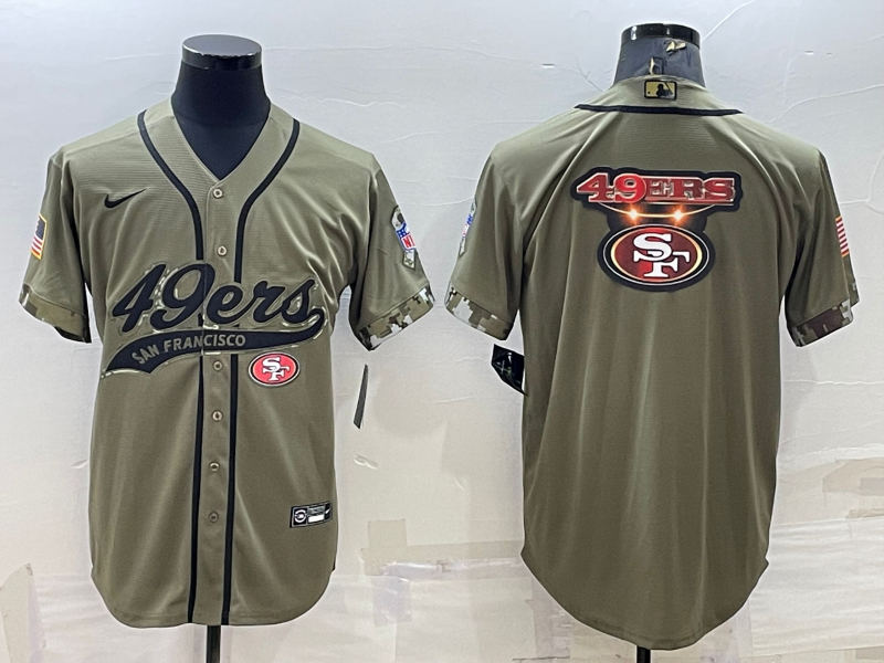 Men's San Francisco 49ers Olive Salute to Service Team Big Logo Cool Base Stitched Baseball Jersey